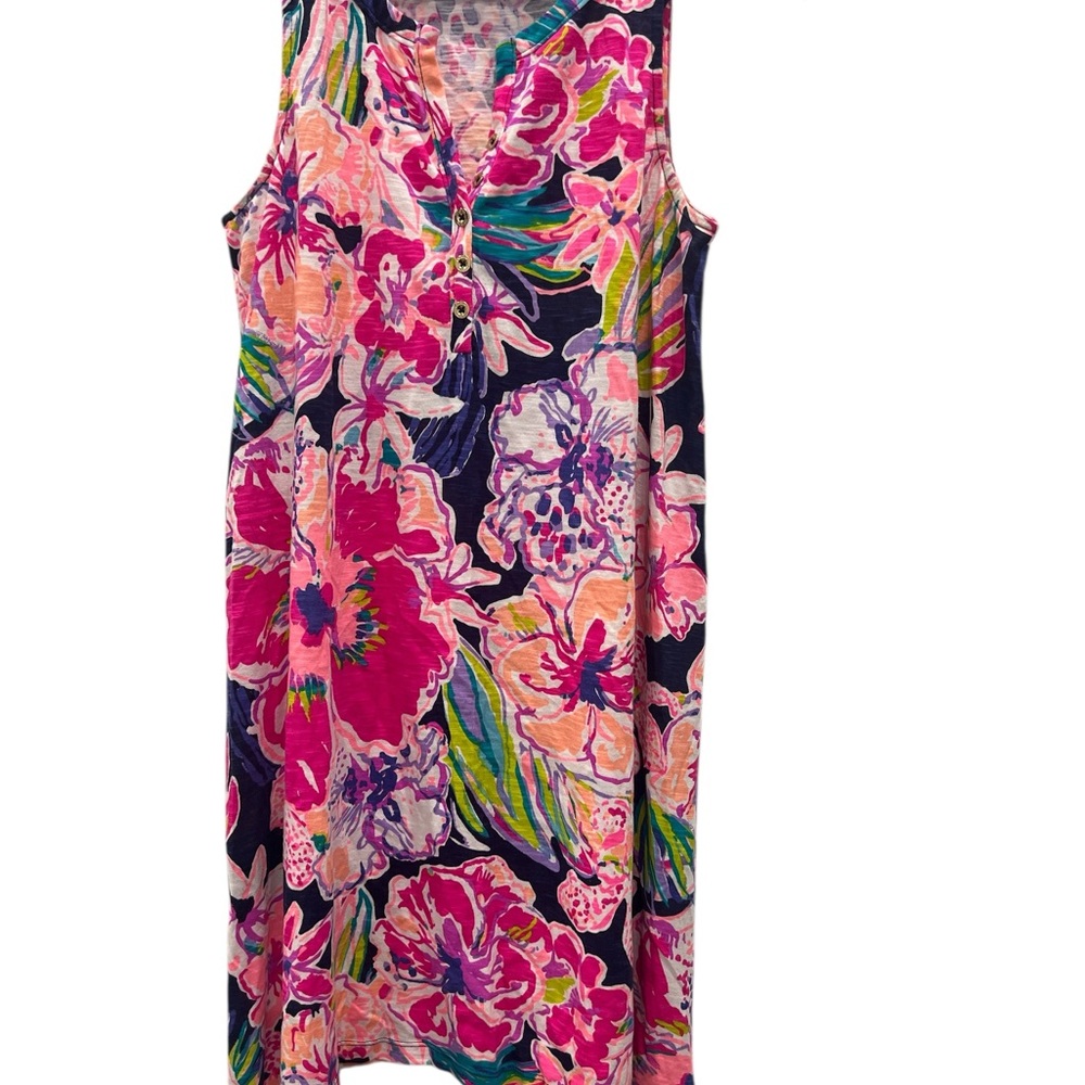 Lilly Pulitzer Sleeveless Floral Dress Women’s XS Pink Blue Tropical